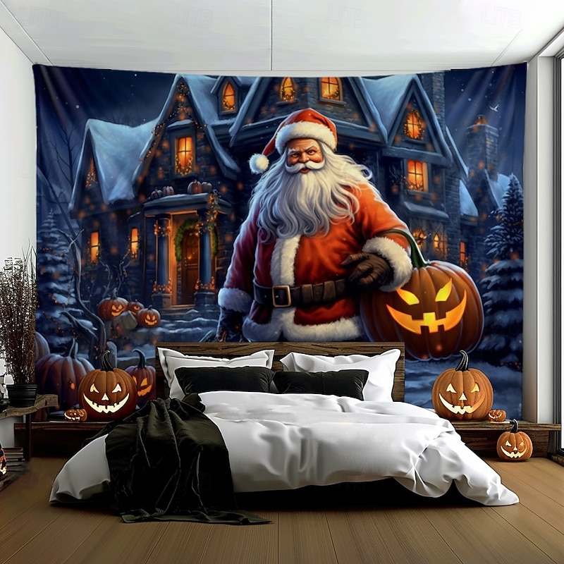 Hanging Tapestry Skeleton Christmas Santa Claus Wall Art Large Tapestry Mural Decor Photograph Backdrop Blanket Curtain Home Bedroom Living Room Decoration2
