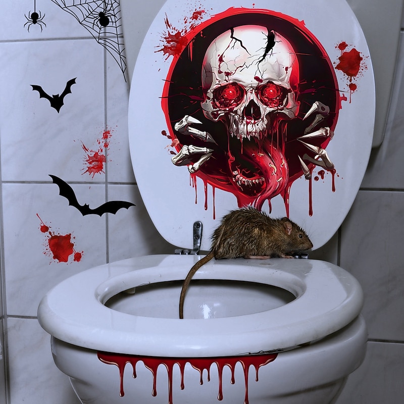 Halloween Stickers Ghost Skull Blood Splatter Bat Decor Wall Stickers for Bathroom and Toilet, Self-Adhesive Stickers