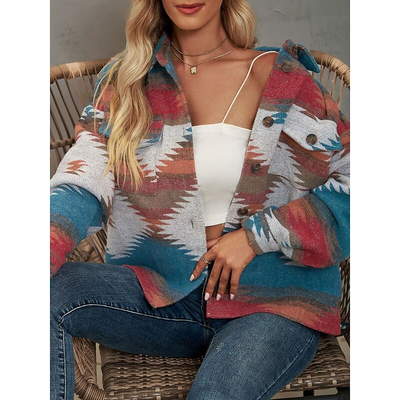 Women's Casual Jacket Dailywear Geometric Windproof Vintage Regular Fit Outerwear Long Sleeve Summer Wine Red3