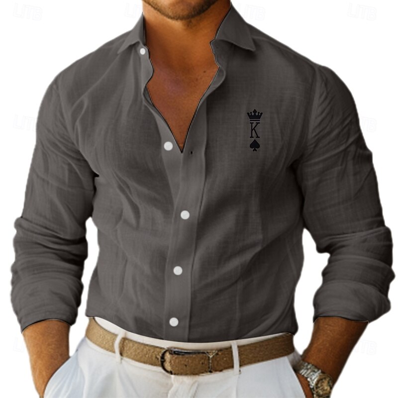 Men's Letter Printed Outdoor Vacation White Pink Green Gray Long Sleeve Lapel Spring Fall Clothing Apparel Button Up2