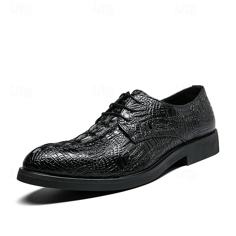 Men's Crocodile Pattern Oxford Shoes - Faux Leather Lace-Up Formal Dress Shoes for Business and Special Occasions4