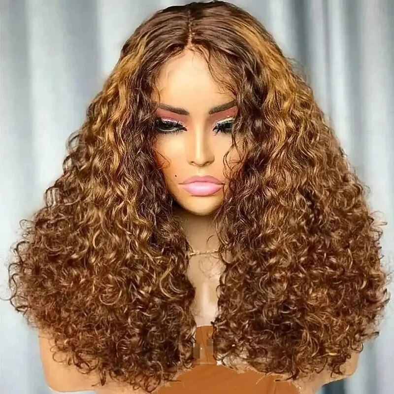 Unprocessed Virgin Hair 13x4 Lace Front Wig Short Bob Brazilian Hair Deep Curly Afro Kinky Curly Orange Burgundy Multi-color Wig 130% 150% 180% Density with Baby Hair Highlighted / Balayage Hair 1004