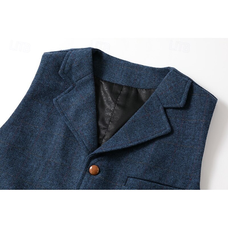 Men's Vest Tweed Vest Waistcoat Vintage Fashion Spring &  Fall Buttons Polyester Comfortable Plain Single Breasted V Neck Regular Fit Deep Green Navy Dark Gray Light Grey Vest4