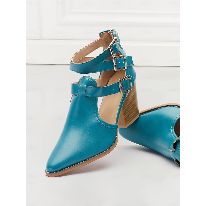 Women's Turquoise Ankle Strap Heels with Pointed Toe – Chic Buckle Closure Heels for Spring and Summer Events