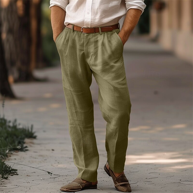 Men's Linen Pants Trousers Summer Pants Pleated Pants Dress Slacks Front Pocket Straight Leg Plain Comfort Breathable Full Length Casual Daily Holiday Fashion Basic Black White4