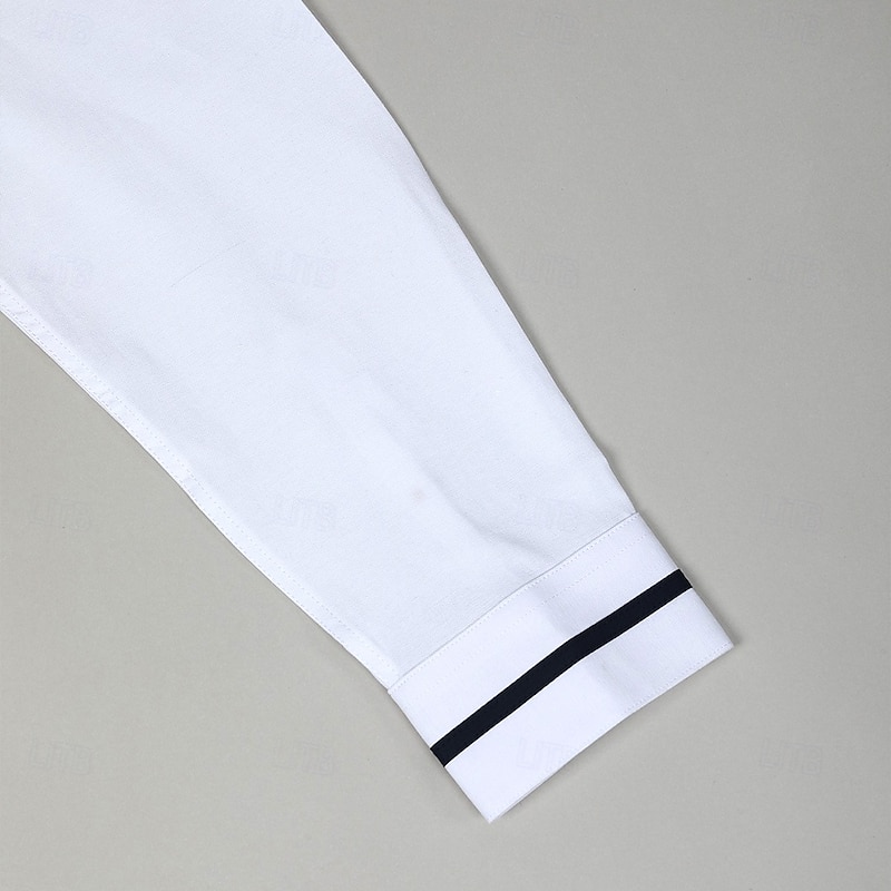 Men's Shirt Band Collar Shirt Dress Shirt Oxford Shirt Button Up Shirt Patchwork Wedding Vacation Light Blue White Navy Blue Gray Long Sleeve Standing Collar Spring & Summer Clothing Apparel Front4