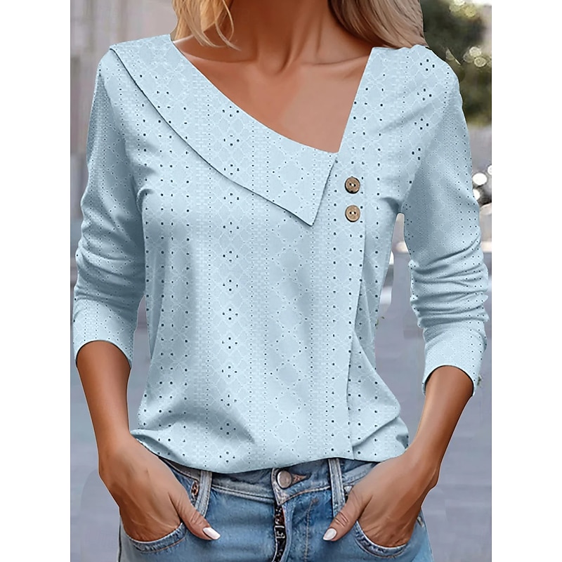 Women's Blouse Stylish Long Sleeve Regular Tops Crew Neck Daily Royal Blue Blue Purple Green Spring Fall