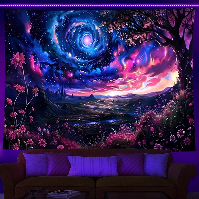 Blacklight Tapestry UV Reactive Glow in the Dark Glow Party Psychedelic Trippy Misty Colorful Waterfall Hanging Tapestry Wall Art Mural for Living Room Bedroom4