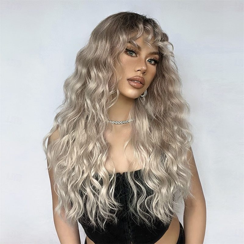 Synthetic Wig Wavy Bouncy Curl Middle Part Wig 26 inch Light golden Synthetic Hair Women's Middle Part Cool Adorable Blonde2