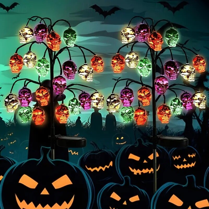 1pc Solar Skull Garden Lights 20LED Outdoor Halloween Pumpkin Light Waterproof DIY Decoration for Lawn Yard Walkway Landscape Lighting2