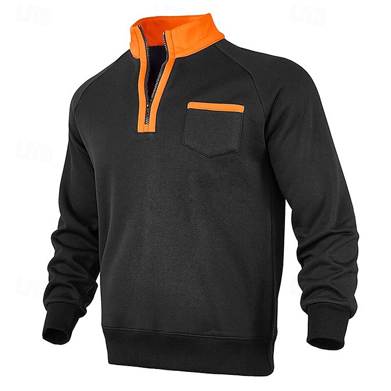 Men's Sweatshirt Quarter Zip Sweatshirt Black Navy Blue Fuchsia Light Grey Dark Gray Half Zip Color Block Patchwork Sports & Outdoor Daily Holiday Polyester Streetwear Basic Casual Spring & Fall 5