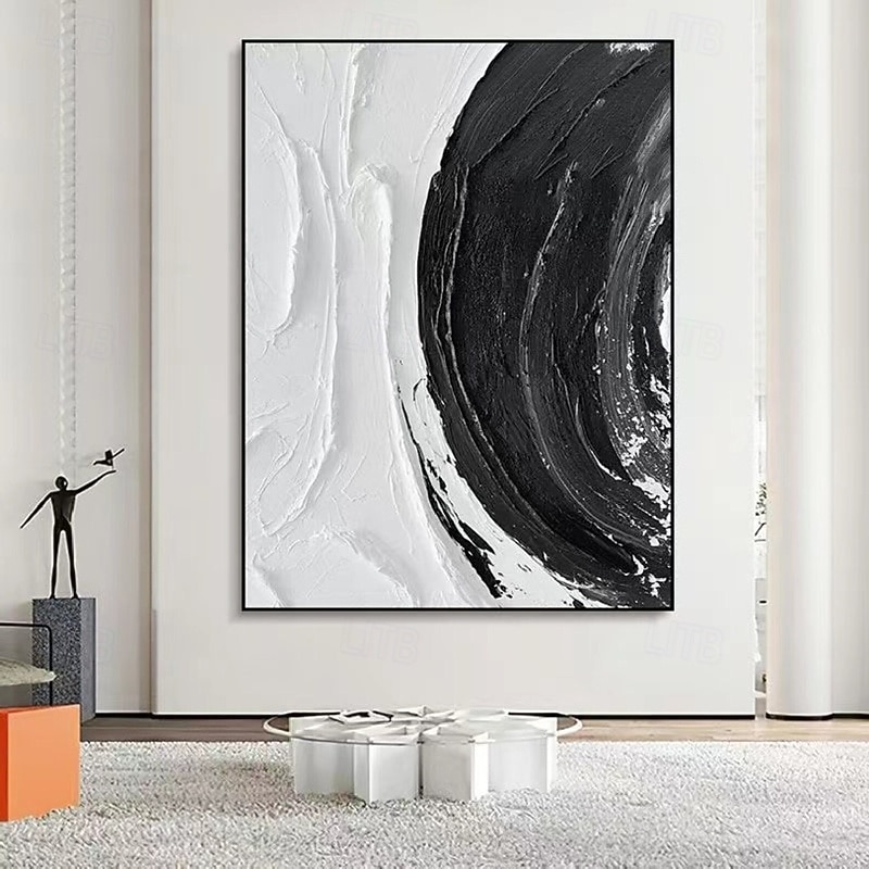 3D Black white Oil painting handmade Beige Wabi Sabi oil painting hand painted Wall Art Black Beige Painting Large handpainted Black painting Wall Art Beige Textured oil Painting Wall Art Decor