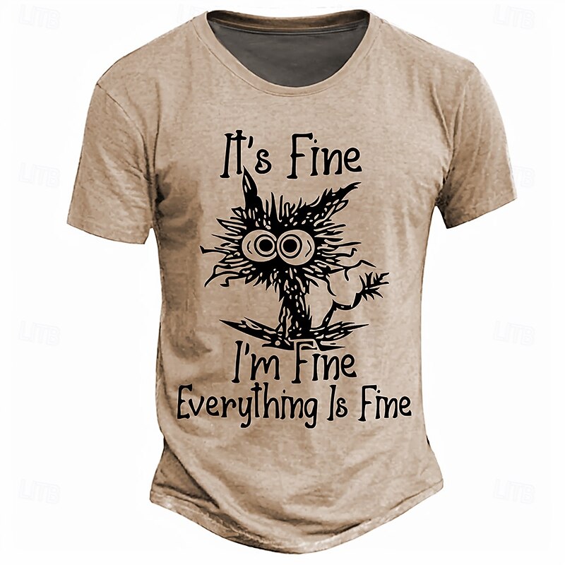 Men's Short Sleeve Graphic T-Shirt "It's Fine I'm Fine Everything Is Fine" Funny Stressed Cat Print4