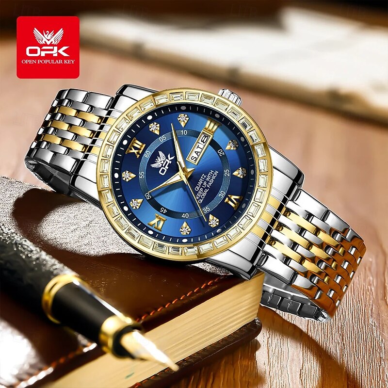 OPK 8174 Dual Calendar Luxury Quartz Watch For Men Diamond Roman Scale Business Hand Clock Waterproof Fashion Original Man Watch2