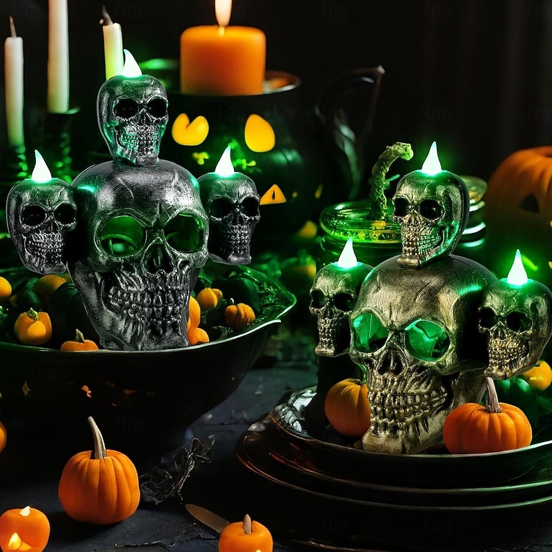 Halloween Decorations Skull Lamp Horror Candle Lamp Smoke Sandalwood LED Secret Room Haunted House Script Props Bar Home Ghost Festival Desktop Decoration2