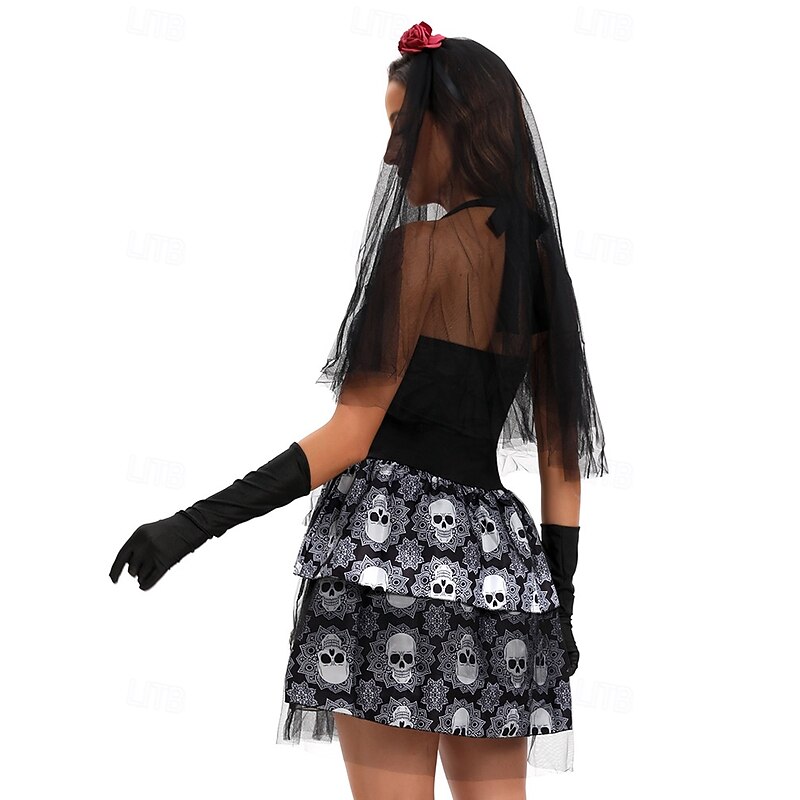 Skeleton Skull Ghost Bride Halloween Cosplay Costume Party Costume Masquerade Outfits Cosplay Adults' Women's Masquerade Mardi Gras Performance Party Halloween Easy Halloween Costumes Dress Up4