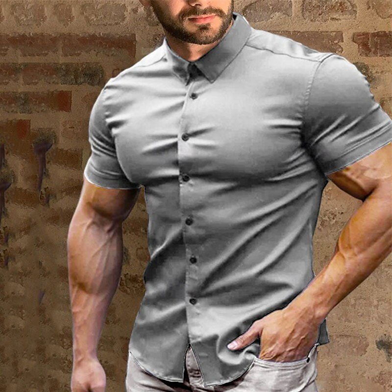 Men's Summer Shirt Casual Shirt Button Up Shirt Black White Red Green Dark Blue Short Sleeve Plain Turndown Vacation Street Button-Down Clothing Apparel Fashion Leisure4