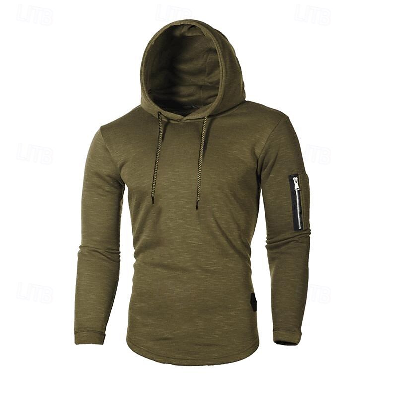 Men's T Shirt Tee Tee Top Long Sleeve Shirt Long Sleeve Hooded Spring &  Fall Plain Fashion Designer Basic Vacation Street Going out Black White Khaki Top Tee for Men3