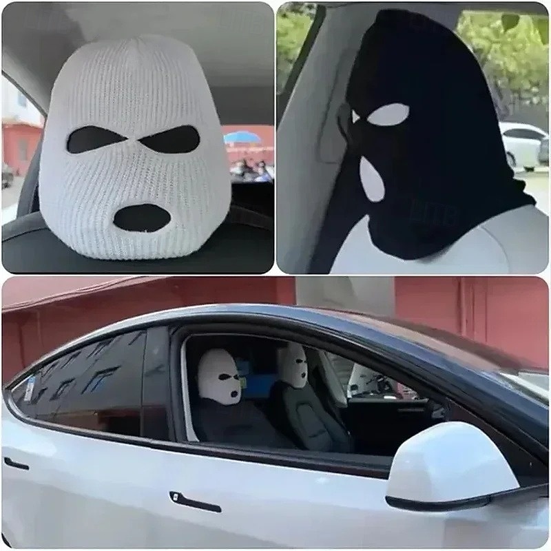 Car Seat Cover Masked Person Knitted Headgear Halloween Headrest Cover Decoration3