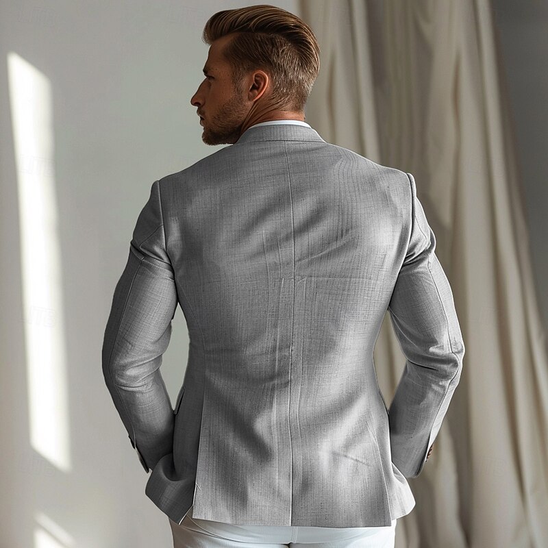 Men's Blazer School Formal Wedding Lined Daily Party Spring &  Fall Autumn / Fall Polyester Solid Color Button Pocket Thermal Warm Comfy Double Breasted Blazer Purple Gray2