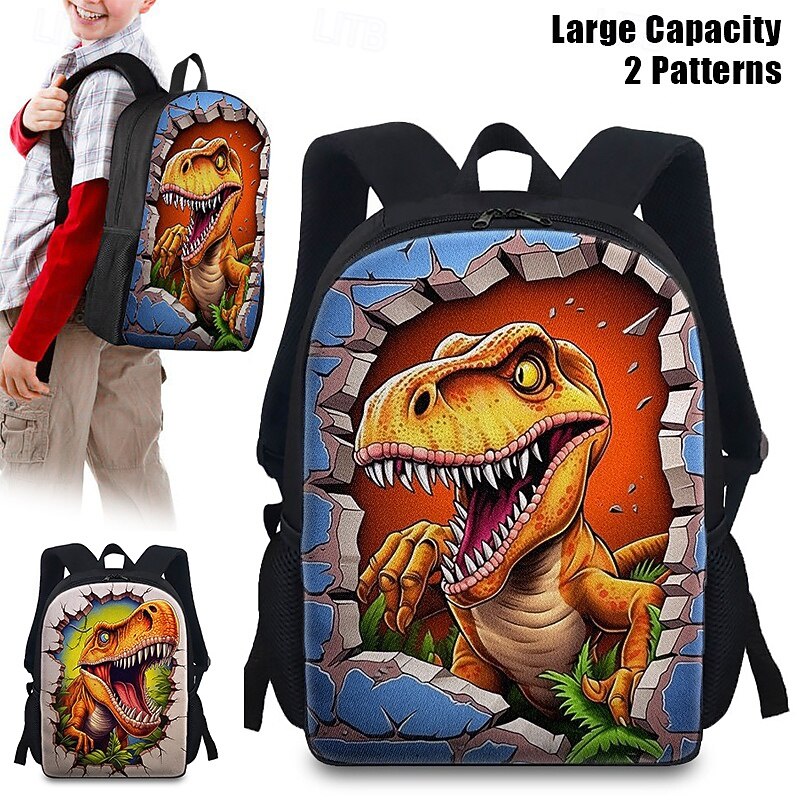 Large Capacity Dinosaur Animal Print Backpack for Kids - Fun and Durable School Bag with Adjustable Straps, Available in Two Patterns