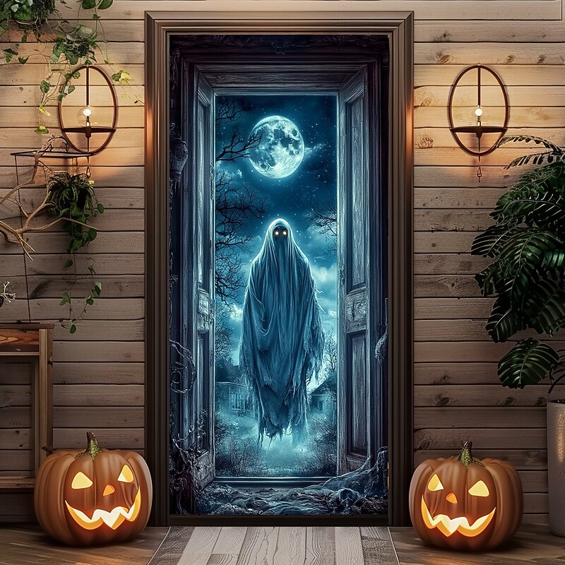 Halloween Door Decorations Halloween Door Covers Werewolf Skeleton Door Tapestry Door Curtain Decoration Backdrop Door Banner for Front Door Farmhouse Holiday Party Indoor Outdoor Decor Supplies 6