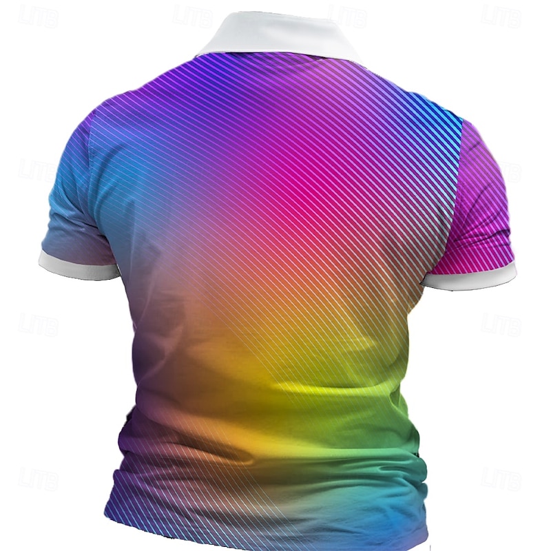 Men's Rainbow Hawaiian Polo Shirts Golf Shirt Short Sleeve Polo Shirts Collared Shirts Beach Wear Vacation Wear Party Outfits Buttons 3D Print Summer Multi Color2