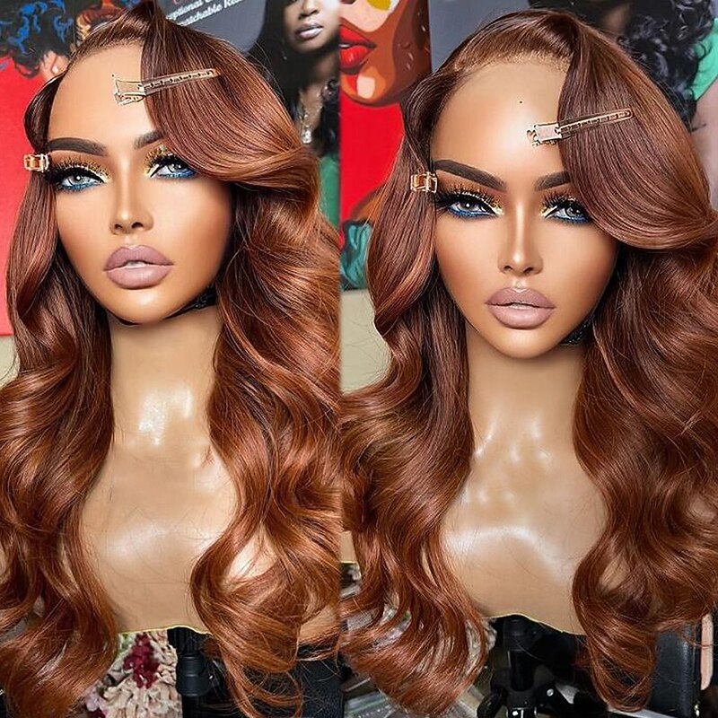 Unprocessed Virgin Hair 13x4 Lace Front Wig Side Part Brazilian Hair Wavy Auburn Wig 130% 150% Density with Baby Hair Glueless For Women Long Human Hair Lace Wig4