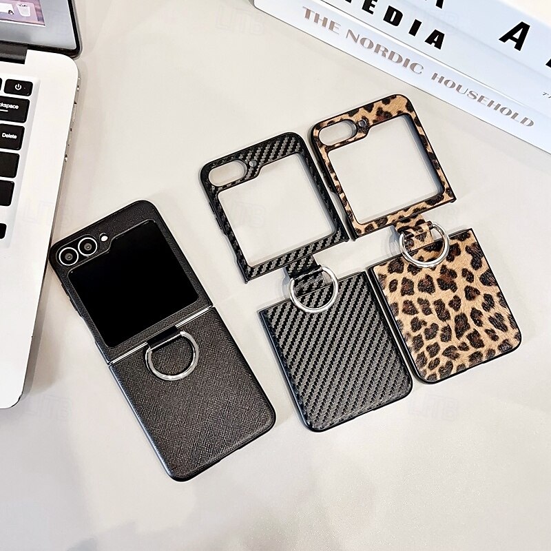 Phone Case For Samsung Galaxy Z Flip 7 Z Flip 6 Z Flip 5 Z Flip 4 Back Cover Ring Buckle Shockproof Retro Metal PU Leather