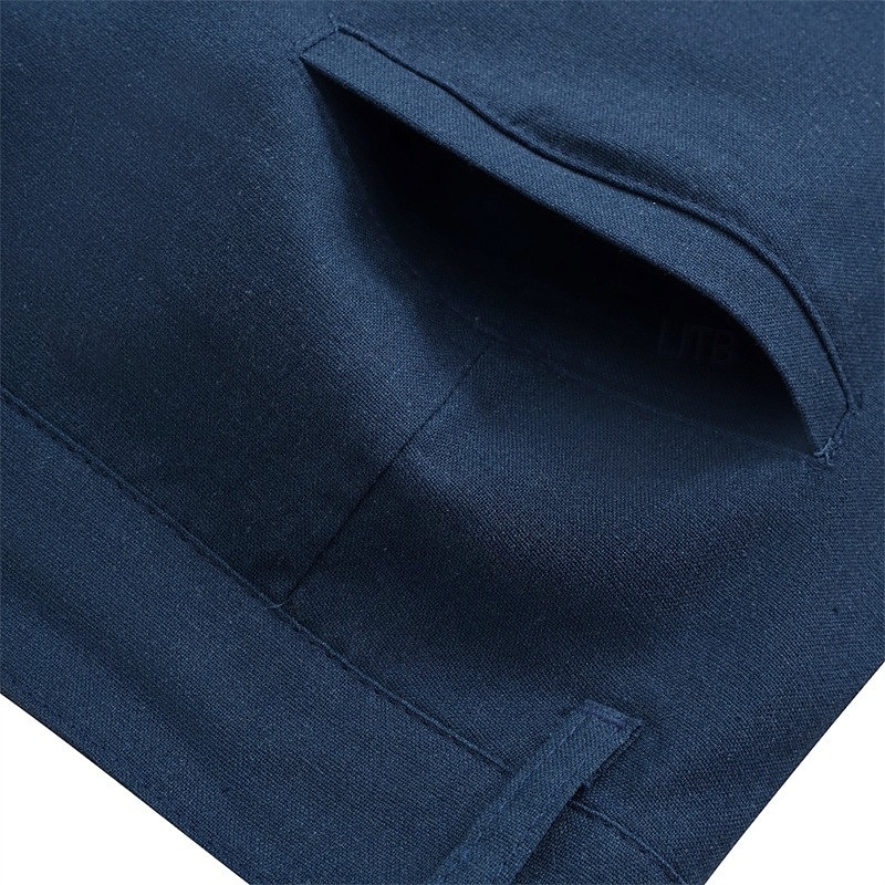 Men's Linen Pants Trousers Dress Pants Summer Pants Pocket Straight Leg Plain Comfort Breathable Full Length Formal Outdoor Business Streetwear Smart Casual Black White4