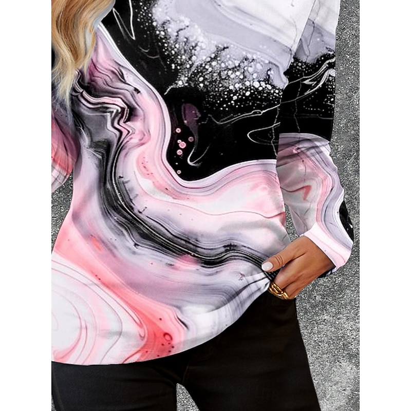 Women's T shirt Crew Neck Long Sleeve Tunic Casual Print Regular Tops Daily Pink Blue Orange Spring Fall3
