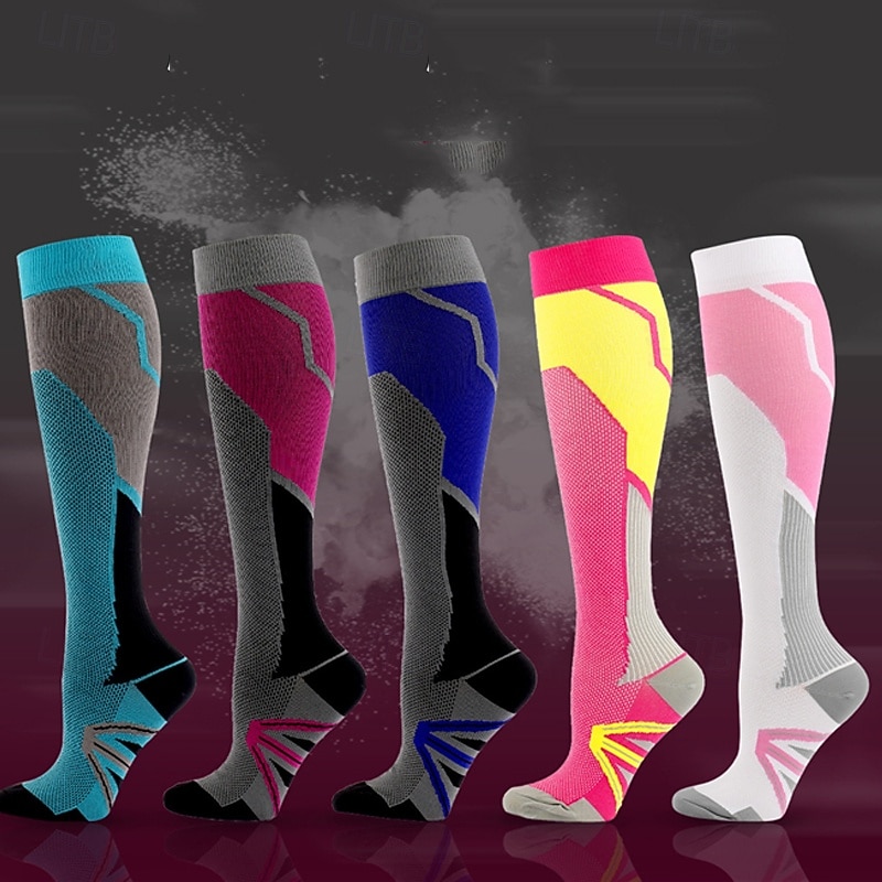 Men's Socks Compression Socks Bike Socks Sports Socks Athletic Socks Camping / Hiking Outdoor Exercise Cycling / Bike Bike / Cycling Anti-Slip Warm Non-Skid 1 Pair Winter Patchwork Nylon Pink Red Blue3