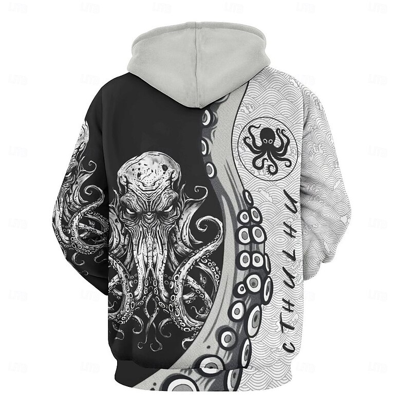 Men's Graphic Gothic Horror Octopus Hoodie Hoodies Sweatshirt Fashion Daily Long Sleeve Hooded Vacation Streetwear Black Grey Printing Fleece Winter Spring &  Fall Designer4