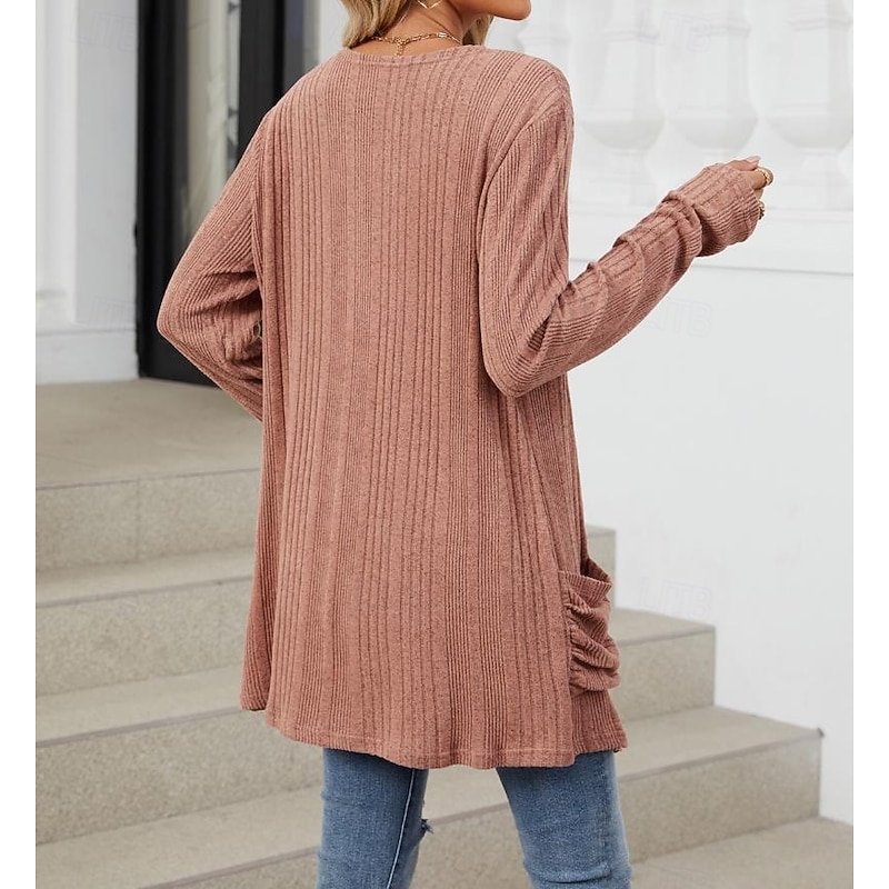 Women's Coat Dailywear Pocket Solid Color Windproof Fashion Loose Fit Outerwear Long Sleeve Spring Red S2