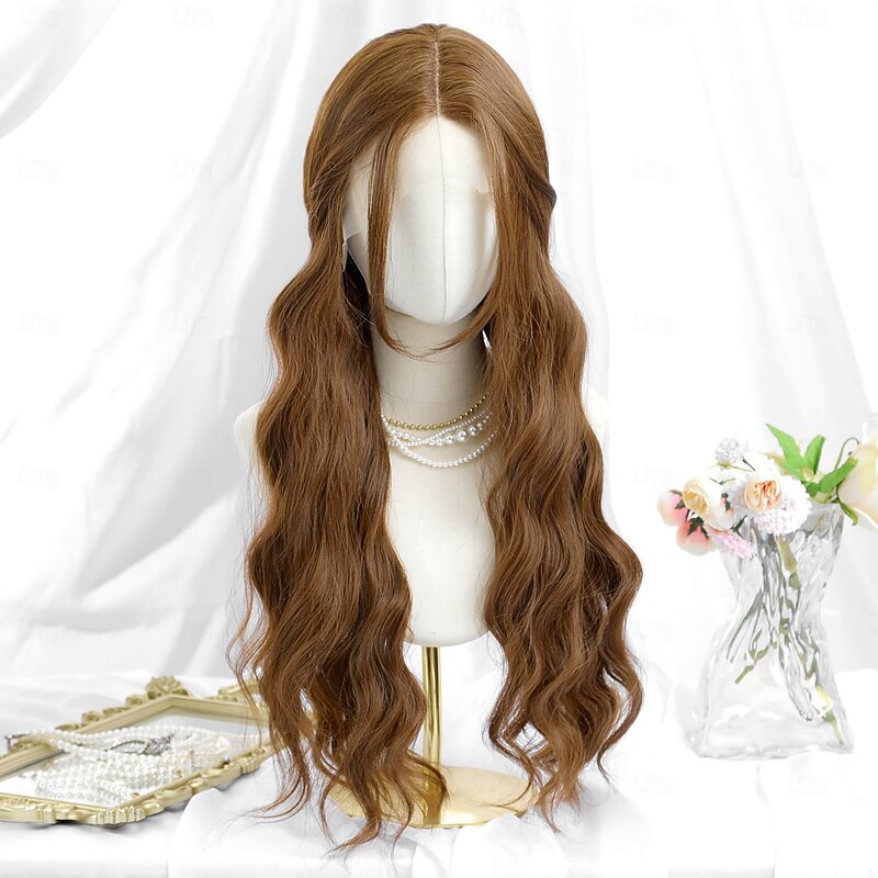 Synthetic Lace Wig Body Wave Style 28 inch Dark Brown Gold Blonde Ombre Middle Part T Part Wig Women's Wig Light Blonde4
