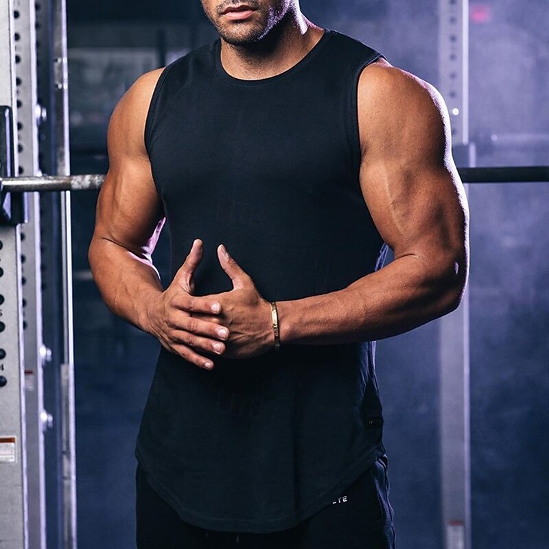 Men's Workout Tank Top Running Tank Top Gym Tank Top Sleeveless Vest / Gilet Casual Athleisure Solid Colored Cotton Quick Dry Soft Breathable Gym Workout Walking Jogging Sportswear Activewear Dark2
