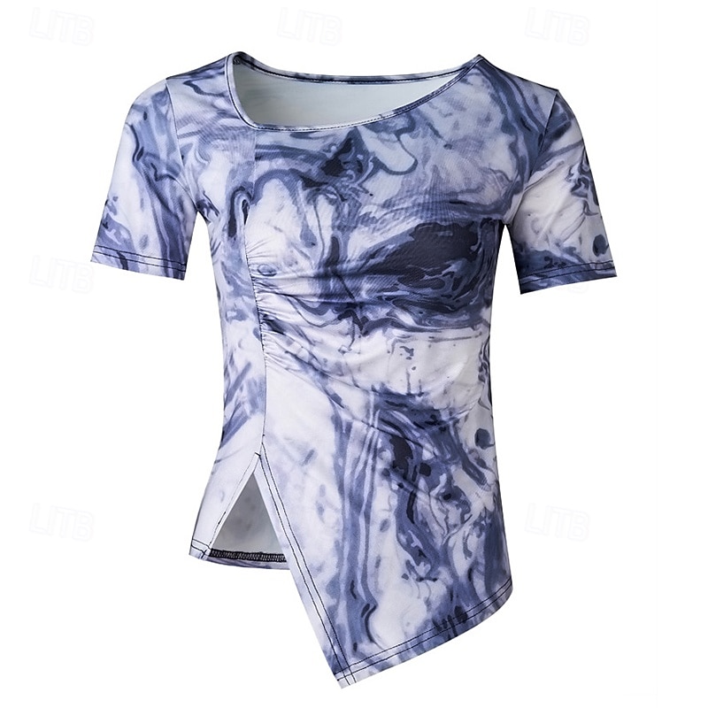 Latin Dance Top Printing Splicing Women's Performance Training Short Sleeve High Polyester2