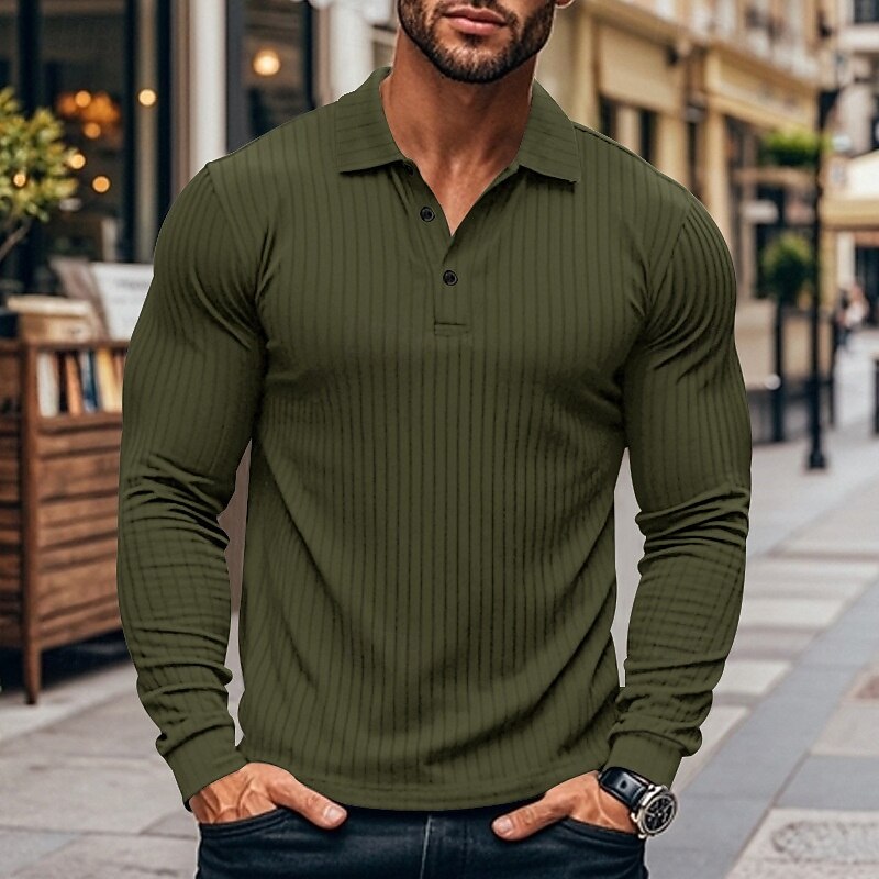 Men's Golf Shirt Golf Polo Work Casual Lapel Long Sleeve Basic Modern Plain Button Spring &  Fall Regular Fit Black White Navy Blue Khaki Army Green Grey Golf Shirt