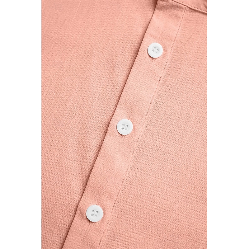 Men's Shirt Linen Shirt Popover Shirt Summer Shirt Beach Wear Band Collar Shirt Plain Vacation Curise Black White Pink Green Short Sleeve Henley Summer Clothing Apparel3