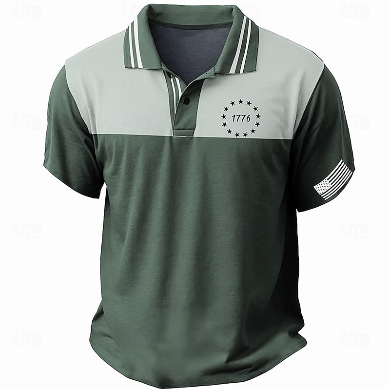 Men's American Flag Patriotic Golf Shirt Short Sleeve Polo Shirts Collared Shirts Casual Streetwear Vacation Wear Party Outfits Buttons 3D Print Summer Blue Purple Green