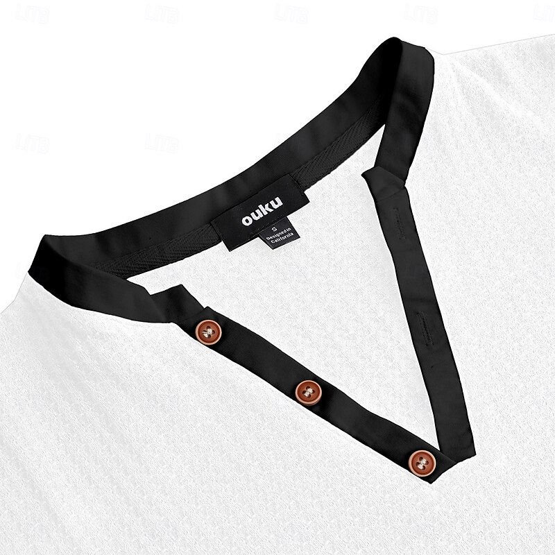 Men's Waffle Henley Shirt Tee Top Long Sleeve Shirt Solid Color V Neck Outdoor Casual Long Sleeve Patchwork Button Clothing Apparel Fashion Designer Comfortable2