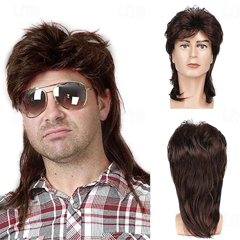 Mullet Wigs for Men, 80S Long Hair Curly Wig 70S Curly Disco Punk Rock Ginger Wig for Carnival Cosplay Party Halloween Wigs2