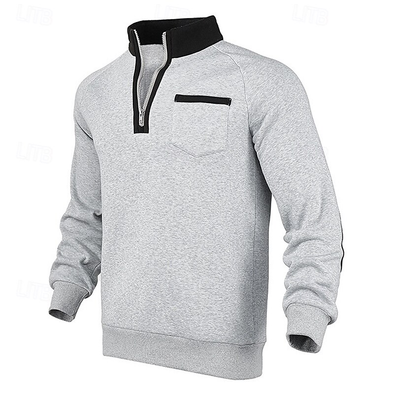Men's Sweatshirt Quarter Zip Sweatshirt Black Navy Blue Fuchsia Light Grey Dark Gray Half Zip Color Block Patchwork Sports & Outdoor Daily Holiday Polyester Streetwear Basic Casual Spring & Fall 11