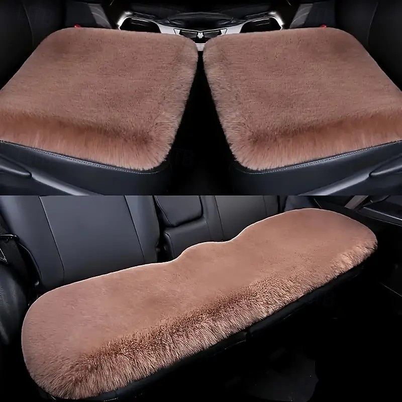 Car Seat Cushion Winter Plush Thick Insulation Universal Rabbit Hair Glue, Half Package, Five Seats, 3-Piece Set