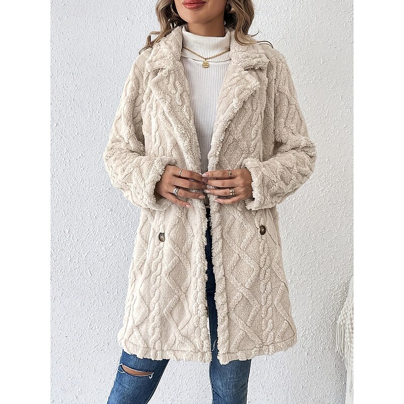 Women's Casual Jacket Warm Comfortable Adjustable Fashion Solid Color Daily Open Front Regular Turndown Regular Fit Long Sleeve Outerwear Beige Spring Fall2