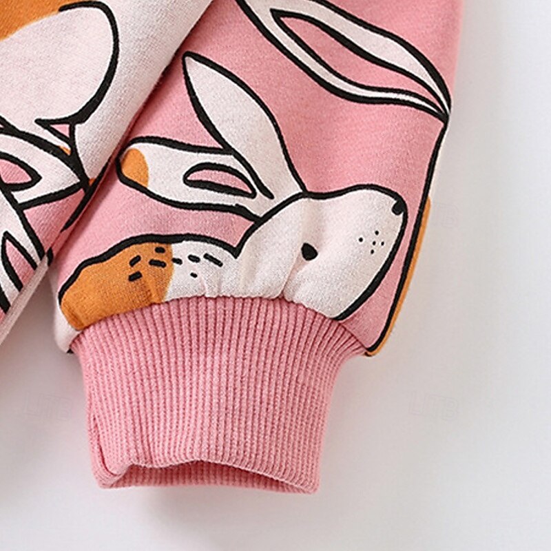 Easter Girls' 3D Cartoon Rabbit Sports Suit Tracksuits Sweatshirt Set Long Sleeve Spring Fall Daily Casual Comfort Kids 4-12 Years Crew Neck Outdoor Vacation Sports Tailored Fit2