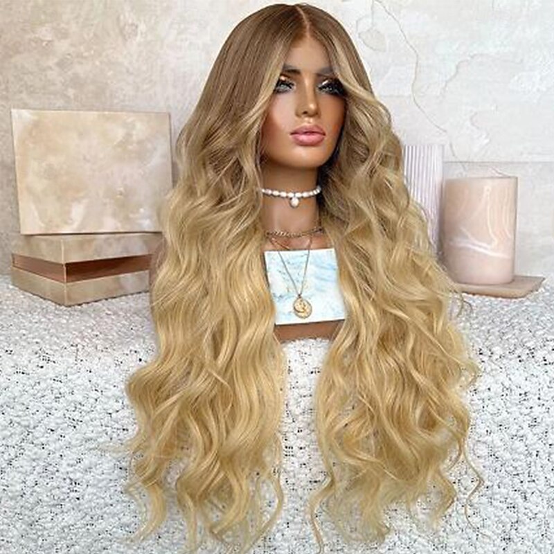 Remy Human Hair 13x4 Lace Front Wig Middle Part Brazilian Hair Wavy Loose Wave Blonde Multi-color Wig 130% 150% Density with Baby Hair Ombre Hair Natural Hairline Glueless For Women Long Human Hair3