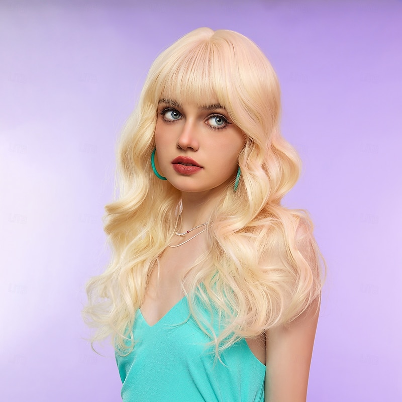 Synthetic Wig Uniforms Career Costumes Princess Curly Curly Weave Middle Part Layered Haircut Machine Made Wig 20 inch Light Blonde Synthetic Hair Women's Cosplay Party Fashion Blonde