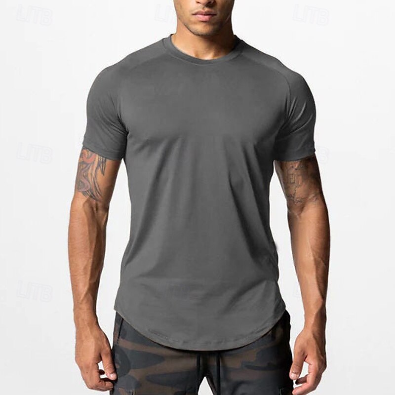Men's Running T-Shirt Gym Shirt Short Sleeve Tee Tshirt Casual Athleisure Solid Colored Quick Dry Soft Breathable Gym Workout Walking Jogging Sportswear Activewear Dark Grey Black White