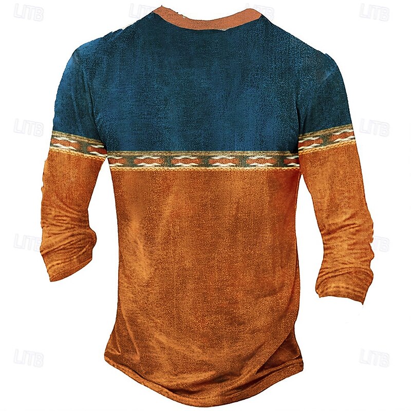 Men's Oktoberfest Deer Henley Shirt Long Sleeve 3D Printing Sports Fashion Daily Street Casual Daily Winter Spring &  Fall Blue Brown Green Henley Henley T-Shirt4